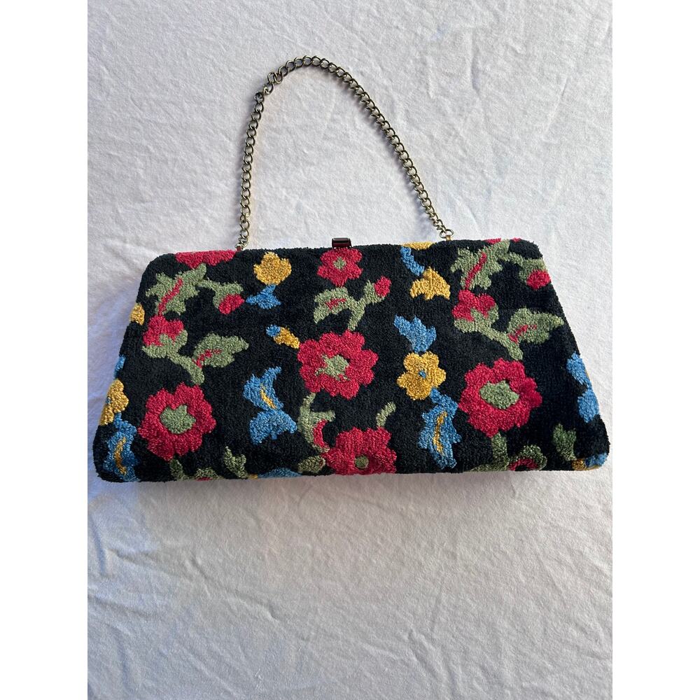 Vintage Black Floral Tapestry Carpet Clutch, 1950's - Picture 2 of 7